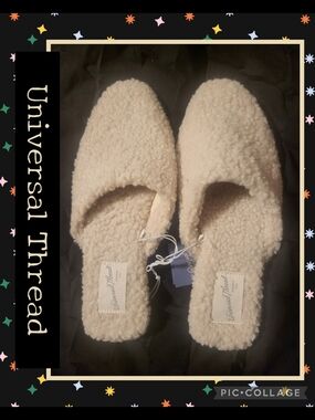 Universal Thread Cream Sherpa Slide Slippers for Women